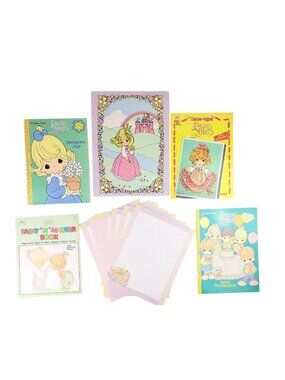 Vintage Precious Moments Sticker Coloring Books Stationery Paper Folder Lace Lot